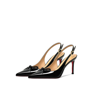<span class=keywords><strong>Sandalias</strong></span> de tacón alto para mujer, color burdeos, con un solo tirante, espalda descubierta, tacón fino y puntiagudo, con detalles de lazo, estilo moderno - Product Image 2
