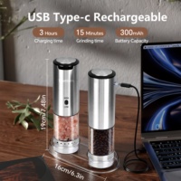 Rechargeable Electric Salt Pepper Grinder Stainless Steel Blades Push Button Controls Single/Double Pack Adjustable Coarseness