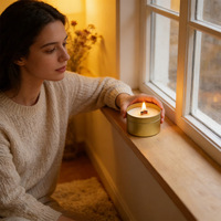Bougie aromatique portable sans fumée à mèche en bois, parfum floral vanille naturel, avec couvercle, pour voyage et extérieur, marque privée OEM