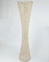 Centre de table pour fêtes et événements, décoration de mariage, vase à fleurs en métal doré avec cristaux scintillants