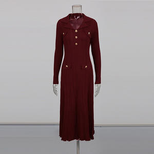 OUDINA nuovo abito da donna Casual semplice <span class=keywords><strong>marrone</strong></span> Versatile lungo con scollo a V - Product Image 3