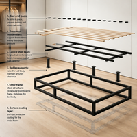 Moderner Quietschfreier Metallbettrahmen mit Pappelholzlatten, Flachverpackt, Einfache Montage, Matratzenunterlage, OEM für Apartments, Schulen, Großhandel