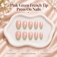 Y199 Kaixin Faux ongles à presser, forme amande conique, effet œil de chat, vert intérieur, French manucure verte, fournitures pour ongles