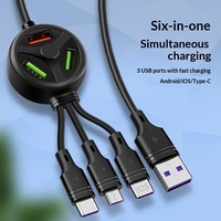 Kabel Multi-Fungsi Pengisian Cepat 1-ke-6 yang Diperpanjang dengan Transfer Data untuk iPhone 15 & Android Tipe-C-Bahan PVC