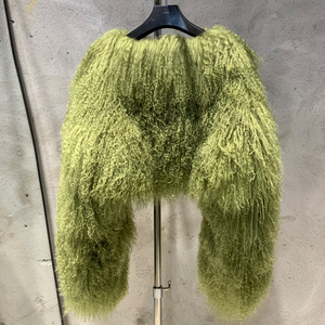 <span class=keywords><strong>Manteau</strong></span> en fourrure de mouton de qualité supérieure, fourrure bouclée naturelle, vert olive, <span class=keywords><strong>manteau</strong></span> en fourrure de Mongolie pour femmes - Product Image 2