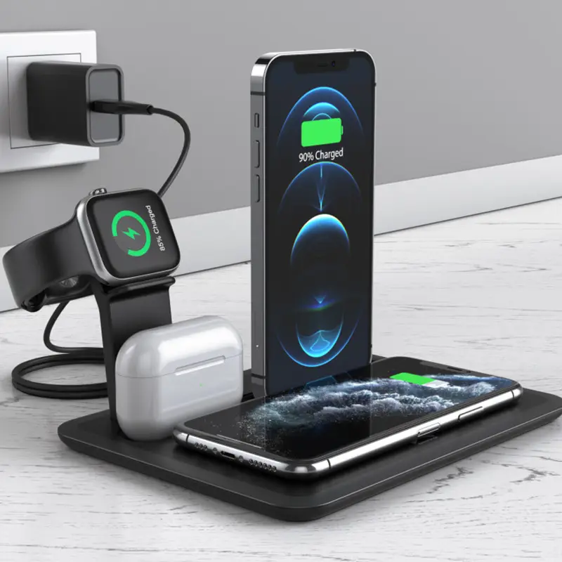 full certification 3 in 1 fast wireless charger dock station QI quick charging 4 in 1 all in one phone wireless charger