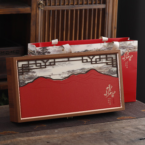 Tea <b>cake</b> packaging <b>box</b>, empty <b>box</b>, hand-held <b>gift</b> <b>box</b> set, Pu'er tea, white tea, imitation wood grain tea <b>cake</b> <b>box</b>, retro style - Product Image 2