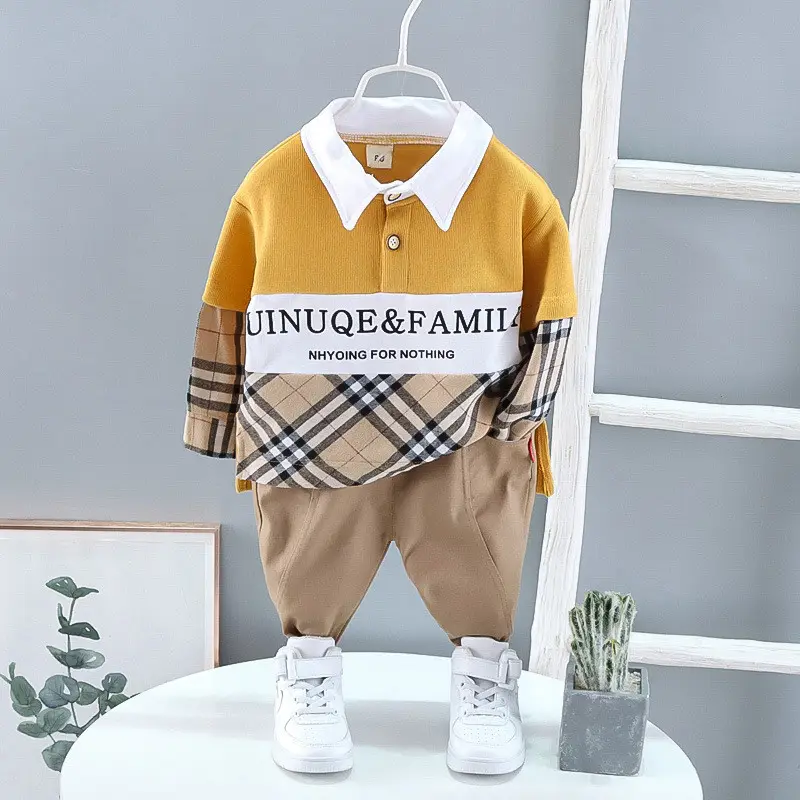 New autumn infants and children's long sleeves letters patchwork lapel two kids sets fashionable children western style suit