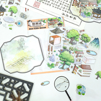 Autocollants personnalisés en 3D pour scènes architecturales miniatures, kit d'autocollants PET DIY pour ville en bord de mer et chalet forestier en aquarelle