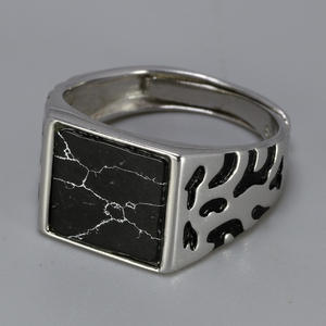 A Forma di quadrato Nero di Pietra Del Modello di Fiore di Disegno di Modo Degli Uomini Anelli Con Reale Pietra Anelli Registrabili - Product Image 3