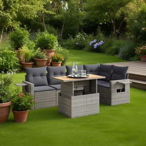 Ensemble de canapés de jardin gris 6 places en rotin, mobilier d'extérieur avec rangement, design contemporain - Product Image 2