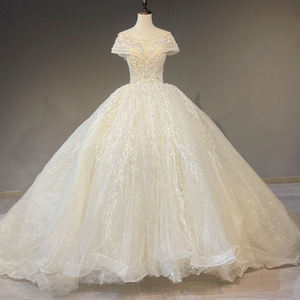 Pour Jancember 1626 robe de bal moderne robe de mariée paillettes dentelle à manches courtes longue avec train chapelle à lacets conception du dos - Product Image 6