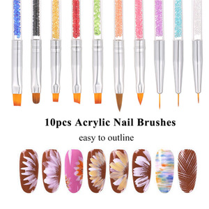 Ensemble de pinceaux à ongles en nylon avec manche en plastique diamanté coloré, pinceaux plats, biseautés, pour la peinture au gel UV - Product Image 2