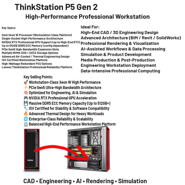 High Performance Lenovo ThinkStation P5 Gen2 Xeon Processor DDR5 RAM Professional Tower Workstation for CAD