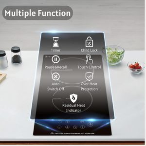 Table de cuisson électrique en céramique Doopen, 2 brûleurs, commande tactile, surface lisse noire, plaque de cuisson encastrable pour la maison, 220V - Product Image 2