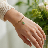 Nueva Llegada, Joyería Personalizada Estilo Boho Playa, Brazalete de Acero Inoxidable 316L con Baño de Oro de 18K y Piedras Preciosas Turquesa
