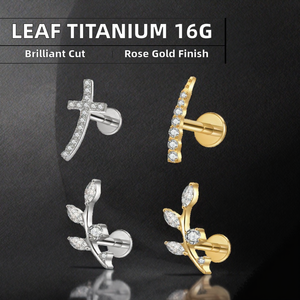 Getta ASTM-F136 G23 16G Gold Plated Titanium Leaf Jewelry with Zircon Mini Crystal Piercing De Titanio <strong>Wholesale</strong> - Product Image 4
