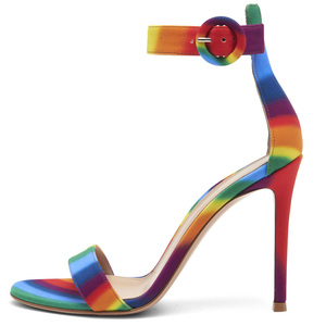 Nueva Tendencia, Zapatos de Verano Personalizados con Correa de Tobillo, Logotipo, Parte Superior de Cuero Genuino Colorido, Punta Acolchada, Tacón de Aguja Antideslizante para Mujer - Product Image 1