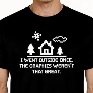 Maglietta da uomo Retro Pixel Gamer con slogan divertente: Andai fuori una volta e i grafici non erano fantastici, in cotone - Product Image 4