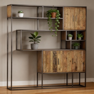 Reclaimed Elm and Mid Burnt Oak with Steel Frame Traditional Wall Unit for Living Room - Product Image 4