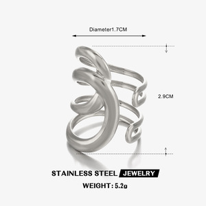 Lignes exagérées et épaisses <span class=keywords><strong>anneau</strong></span> ouvert bijoux en acier inoxydable anneaux réglables pour les femmes - Product Image 6