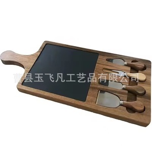 Planche à fromage en bois d'acacia Yu Feifan avec surface en ardoise et ensemble de couverts en acier inoxydable pour servir le fromage - Product Image 2