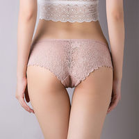 Lencería Sexy de Encaje para Mujer, con Entrepierna de Algodón, Cintura Baja, Transpirable, Bordada, Hueca, Transparente, Tallas Grandes M-XXL, Bikini