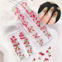 Décorations d'ongles 3D en résine rouge cerise, 6/12 grilles, strass en cristal, breloques pour nail art en plastique durable