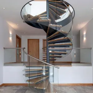 घर सीढ़ियों सरल और आधुनिक सर्पिल सीढ़ी डिजाइन स्टील के गिलास सर्पिल सीढ़ी