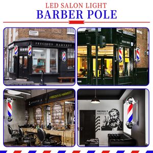 Poteau de Barbier Rotatif à LED 60CM, Enseigne Lumineuse Extérieure pour Salon de Coiffure, Lampe Murale Rayures Rouge Blanc Bleu avec Ampoule - Product Image 3