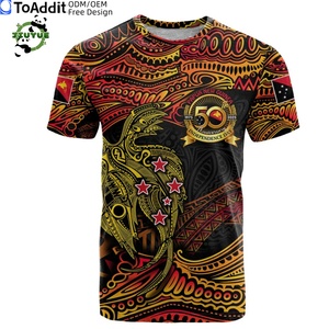 Sublimation 50e Papouasie-Nouvelle-Guinée T-Shirt personnalisé PNG Tribal Mélanésie Sport Style Surdimensionné Col Rond T-Shirt T-shirts - Product Image 3