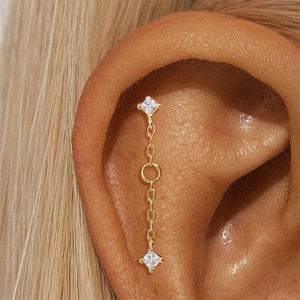 CANNER S925 Gold Plated <b>Sterling</b> <b>Silver</b> Plain Star Moonstone Fringe Four Prong 5A Zircon <b>Dangle</b> Flat Back Stud Piercing <b>Earrings</b> - Product Image 6