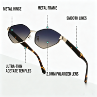 Lunettes de soleil géométriques hexagonales en métal A20064 pour femmes et hommes, verres PC polygonaux fins, branches en acétate, protection UV400