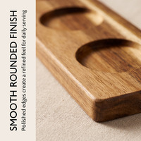 Plateau de service en bois d'acacia personnalisé avec logo, avec longue poignée pour le rangement des tasses, plateau en bois pour servir