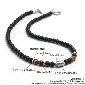 <span class=keywords><strong>Collana</strong></span> da <span class=keywords><strong>Uomo</strong></span> in Acciaio Inossidabile con Pietra Occhio <span class=keywords><strong>di</strong></span> Tigre Naturale Pietra Mappa e <span class=keywords><strong>Perline</strong></span> <span class=keywords><strong>di</strong></span> Ossidiana con Chiusura a Levetta OT - Product Image 2