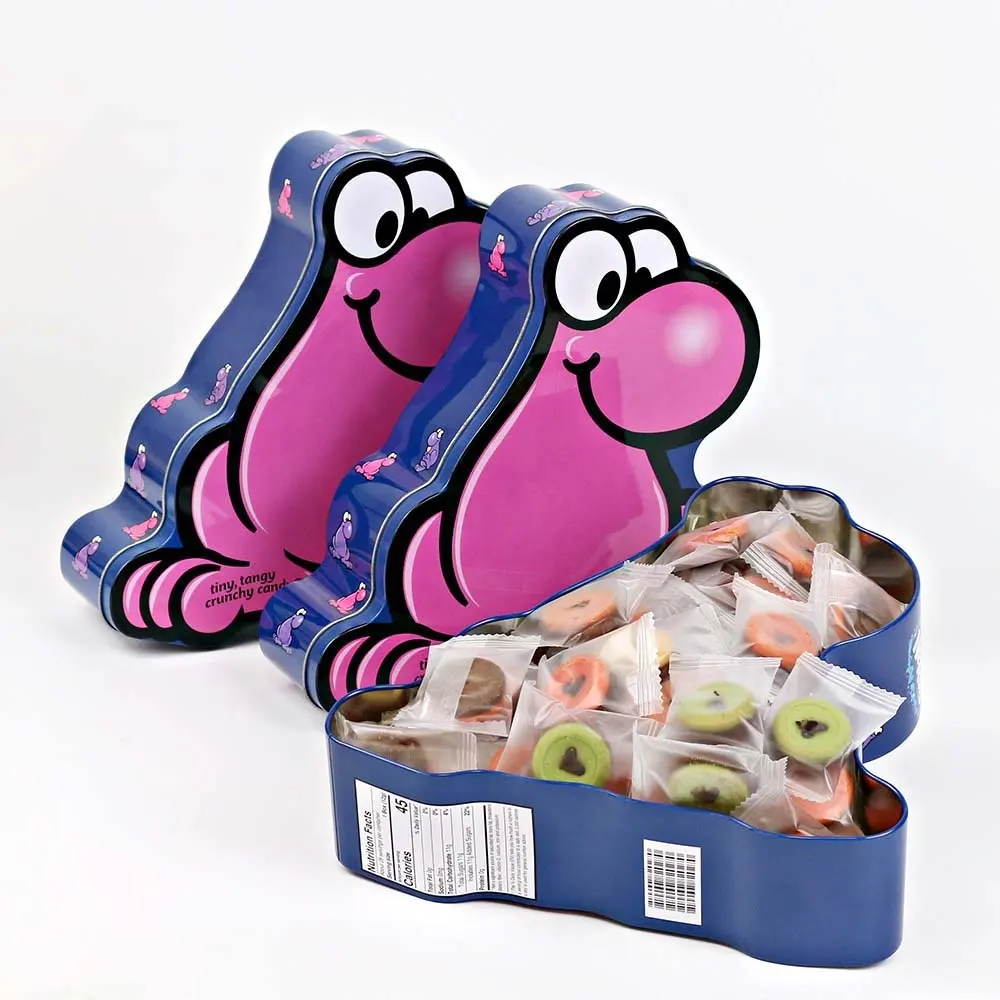 customized shape food candy snacks tin box large frog unique shaped metal tin