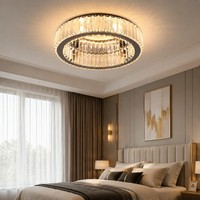 Plafonnier LED moderne de luxe en cristal doré pour chambre à coucher et hôtel avec télécommande, CRI 90 élevé pour un éclairage unique et élégant