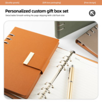 Bloc-notes en cuir personnalisé, classeur A5, agenda relié à feuilles mobiles, couverture rigide, avec stylo, clé USB 16 Go, coffret cadeau, bloc-notes, logo d'entreprise