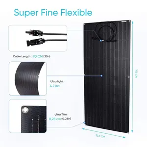 Painel solar com adesivo fotovoltaico preto completo, painel solar flexível sem moldura, painel solar mono flexível de 500W para balcão e barco