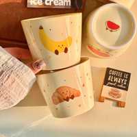 YUBIN Mignon Mug de Voyage en Porcelaine 200ml, Motif Pastèque, Poire, Croissant, Compatible Lave-Vaisselle et Micro-ondes, pour la Maison, les Couples, le Petit-Déjeuner, le Café, le Lait, et les Équipes