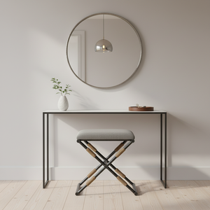 <span class=keywords><strong>Taburete</strong></span> moderno de tela de lino en forma de X con base de metal, decoración de cuerda de cáñamo para dormitorio, sala de estar, comedor, Hotel, hogar, apartamento, uso de entrada - Product Image 1