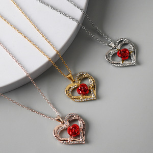 Set di Gioielli da Sposa di Lusso con Orecchini a Cuore, Collana con Ciondolo, Dolce Amore, per Donne, Collana con Ciondolo a Forma di Rosa - Product Image 1