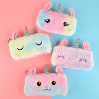 Pochette scolaire multifonction mignonne pour étudiants, kawaii, anime, dessin animé, grande capacité, licorne en peluche, trousse à crayons pour filles