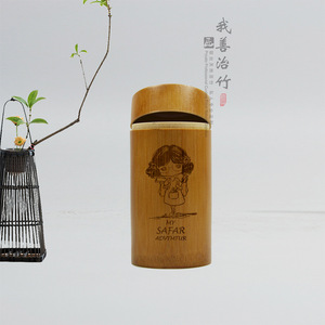 Bamboo Tea Canister Wooden Lid Carved Cartoon Girl Design For Tea Storage Chongqing Origin LyC00251532 - Product Image 1