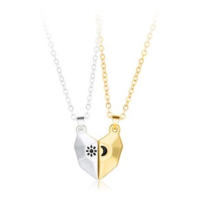 Collar de aleación con forma de corazón y Luna para parejas, cadena de acero inoxidable, NA083 - Product Image 3