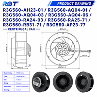 Ventilador Centrífugo Original R3G560-AP23-77 EC, 400V, 3000W, 560mm, Curvatura Inversa, para HVAC, Manejo de Aire, Refrigeración, Repuesto
