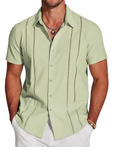 Camisa de Hombre de Manga Corta Estilo <span class=keywords><strong>Guayabera</strong></span>, Tela de Lino, Cierre de Botones, Informal de Playa para Verano, Ligera - Product Image 2