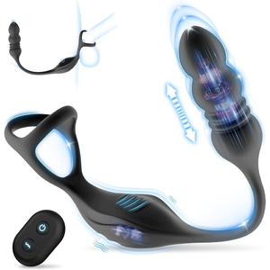 Chiyuan Model L--1618 Alat Pijat Prostat Pria 2-in-1 dengan Remote Control, Anal Plug Bergetar, Cock Ring Mini Bullet Buatan Guangdong - Product Image 1