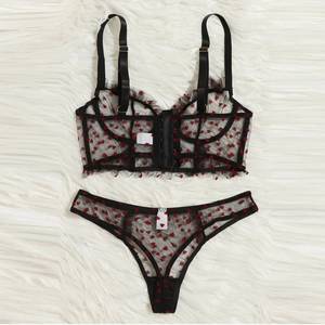 X1416 2022 Set di Lingerie <span class=keywords><strong>Sexy</strong></span> all'Ingrosso, Reggiseno e Slip Trasparenti in Rete con Stampa <span class=keywords><strong>Love</strong></span> Nera, Intimo Erotico per Donne Mature - Product Image 6