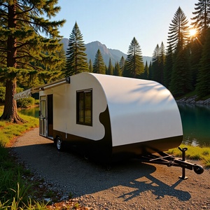 Mini caravane en aluminium, remorque de voyage 5000x2000x2500mm, 2 personnes, utilisation moderne pour le camping, noire - Product Image 1